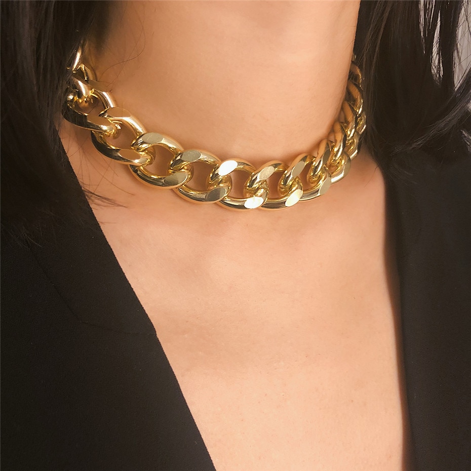 Punk Miami cubain collier ras du cou collier déclaration Hip Hop grand gros aluminium couleur or épais chaîne collier femmes bijoux Punk Miami cubain collier ras du cou collier déclaration Hip Hop grand gros aluminium couleur or épais chaîne collier femmes bijoux