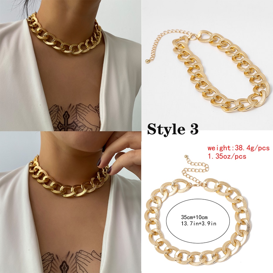 Punk Miami cubain collier ras du cou collier déclaration Hip Hop grand gros aluminium couleur or épais chaîne collier femmes bijoux Punk Miami cubain collier ras du cou collier déclaration Hip Hop grand gros aluminium couleur or épais chaîne collier femmes bijoux