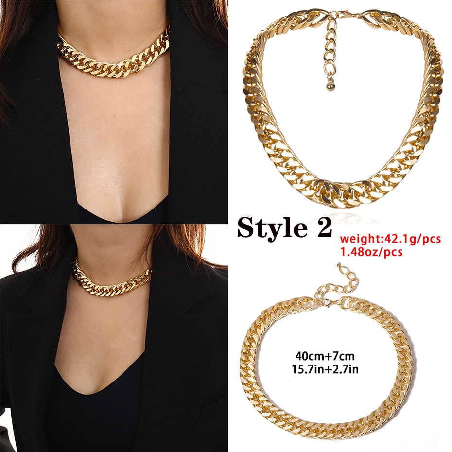 Punk Miami cubain collier ras du cou collier déclaration Hip Hop grand gros aluminium couleur or épais chaîne collier femmes bijoux Punk Miami cubain collier ras du cou collier déclaration Hip Hop grand gros aluminium couleur or épais chaîne collier femmes bijoux