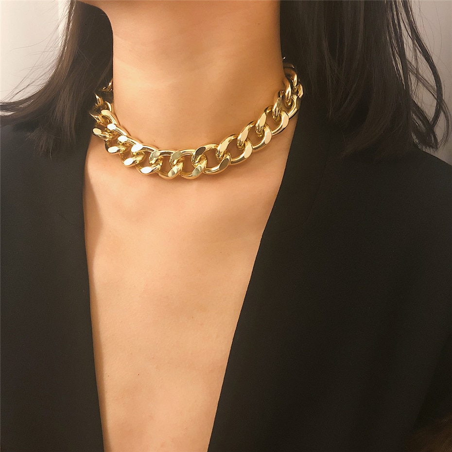 Punk Miami cubain collier ras du cou collier déclaration Hip Hop grand gros aluminium couleur or épais chaîne collier femmes bijoux Punk Miami cubain collier ras du cou collier déclaration Hip Hop grand gros aluminium couleur or épais chaîne collier femmes bijoux