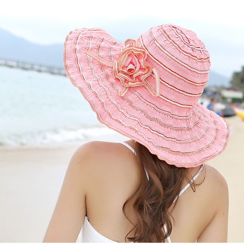 Chapeau à Large bord pour femmes | Chapeau de soleil de plage ajustable anti-uv avec fleurs de Style coréen, Packable, HT1676, 2018 Chapeau à Large bord pour femmes | Chapeau de soleil de plage ajustable anti-uv avec fleurs de Style coréen, Packable, HT1676, 2018