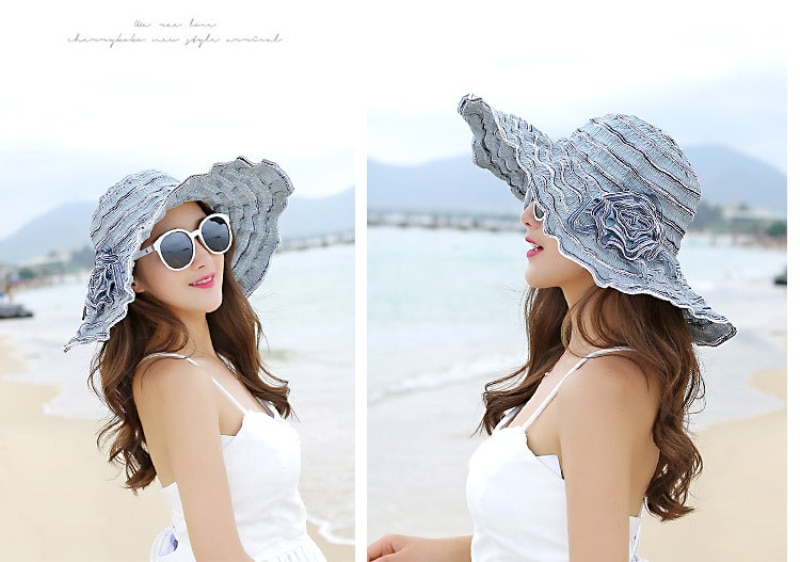 Chapeau à Large bord pour femmes | Chapeau de soleil de plage ajustable anti-uv avec fleurs de Style coréen, Packable, HT1676, 2018 Chapeau à Large bord pour femmes | Chapeau de soleil de plage ajustable anti-uv avec fleurs de Style coréen, Packable, HT1676, 2018