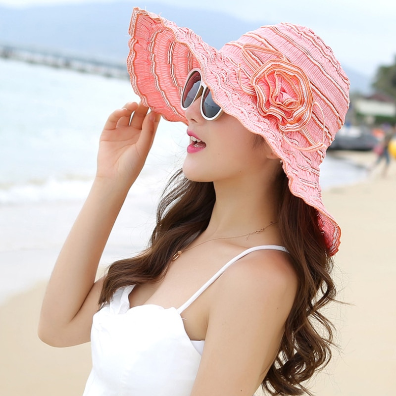 Chapeau à Large bord pour femmes | Chapeau de soleil de plage ajustable anti-uv avec fleurs de Style coréen, Packable, HT1676, 2018 Chapeau à Large bord pour femmes | Chapeau de soleil de plage ajustable anti-uv avec fleurs de Style coréen, Packable, HT1676, 2018