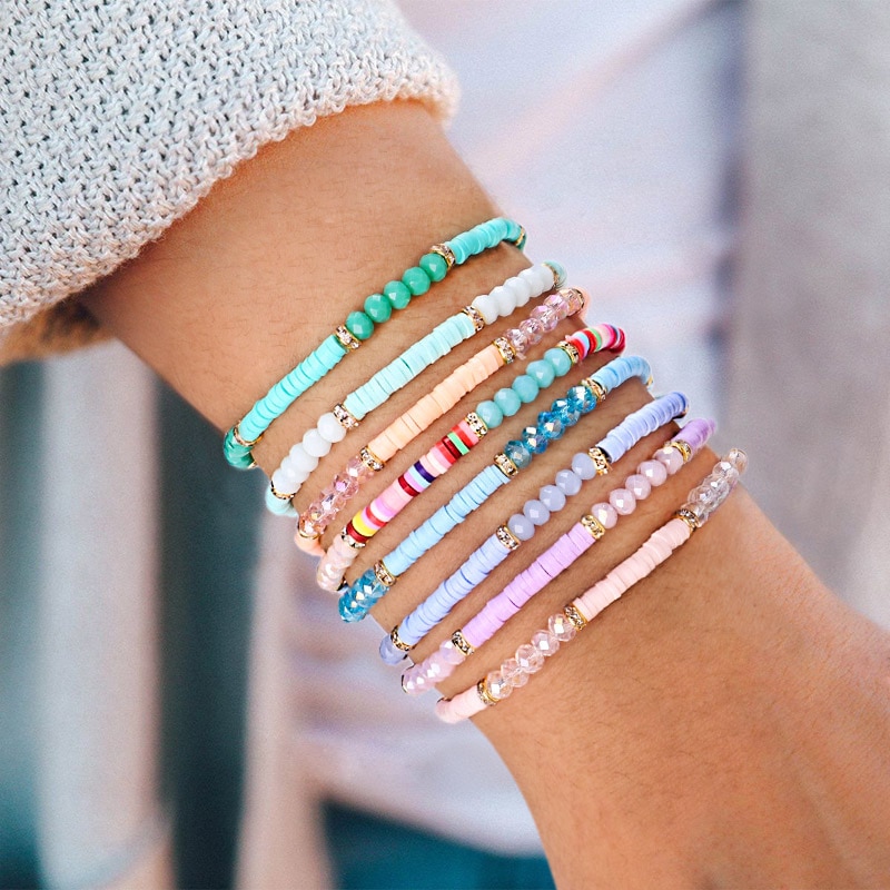 Bohême à la main en céramique colorée perles Bracelets créatif poterie visage perles cristal bracelets pour femme bijoux Bohême à la main en céramique colorée perles Bracelets créatif poterie visage perles cristal bracelets pour femme bijoux