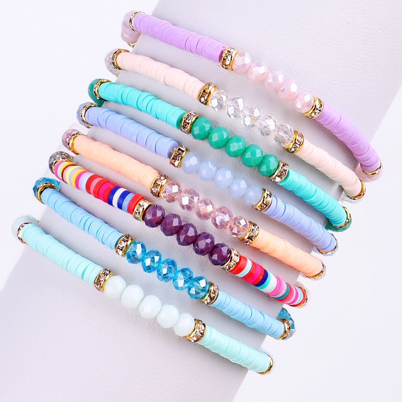 Bohême à la main en céramique colorée perles Bracelets créatif poterie visage perles cristal bracelets pour femme bijoux Bohême à la main en céramique colorée perles Bracelets créatif poterie visage perles cristal bracelets pour femme bijoux