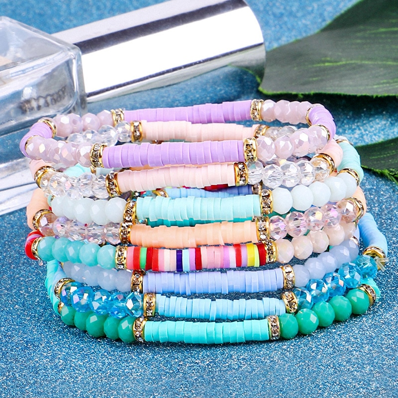 Bohême à la main en céramique colorée perles Bracelets créatif poterie visage perles cristal bracelets pour femme bijoux Bohême à la main en céramique colorée perles Bracelets créatif poterie visage perles cristal bracelets pour femme bijoux
