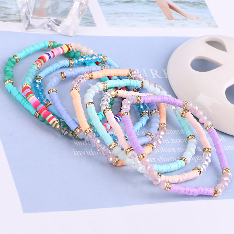 Bohême à la main en céramique colorée perles Bracelets créatif poterie visage perles cristal bracelets pour femme bijoux Bohême à la main en céramique colorée perles Bracelets créatif poterie visage perles cristal bracelets pour femme bijoux