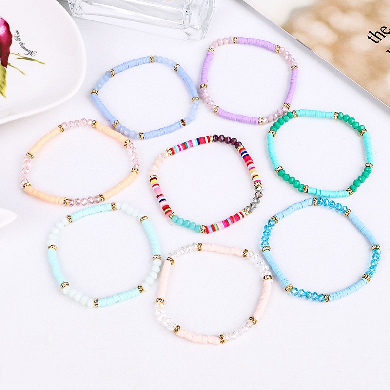 Bohême à la main en céramique colorée perles Bracelets créatif poterie visage perles cristal bracelets pour femme bijoux Bohême à la main en céramique colorée perles Bracelets créatif poterie visage perles cristal bracelets pour femme bijoux