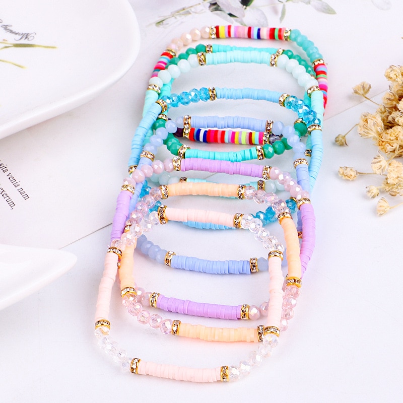 Bohême à la main en céramique colorée perles Bracelets créatif poterie visage perles cristal bracelets pour femme bijoux Bohême à la main en céramique colorée perles Bracelets créatif poterie visage perles cristal bracelets pour femme bijoux