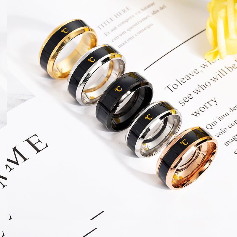 Anneau de température titane acier humeur émotion sentiment Intelligent température sensible anneaux pour femmes hommes étanche bijoux Anneau de température titane acier humeur émotion sentiment Intelligent température sensible anneaux pour femmes hommes étanche bijoux