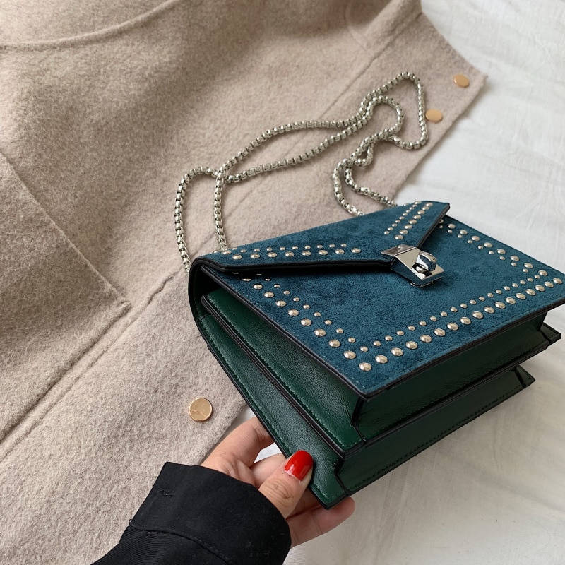Gommage en cuir marque concepteur épaule Simple sacs pour femmes 2020 chaîne Rivet luxe sac à bandoulière femme mode petits sacs à main Gommage en cuir marque concepteur épaule Simple sacs pour femmes 2020 chaîne Rivet luxe sac à bandoulière femme mode petits sacs à main