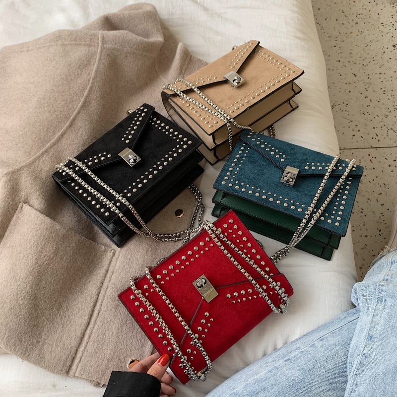 Gommage en cuir marque concepteur épaule Simple sacs pour femmes 2020 chaîne Rivet luxe sac à bandoulière femme mode petits sacs à main Gommage en cuir marque concepteur épaule Simple sacs pour femmes 2020 chaîne Rivet luxe sac à bandoulière femme mode petits sacs à main