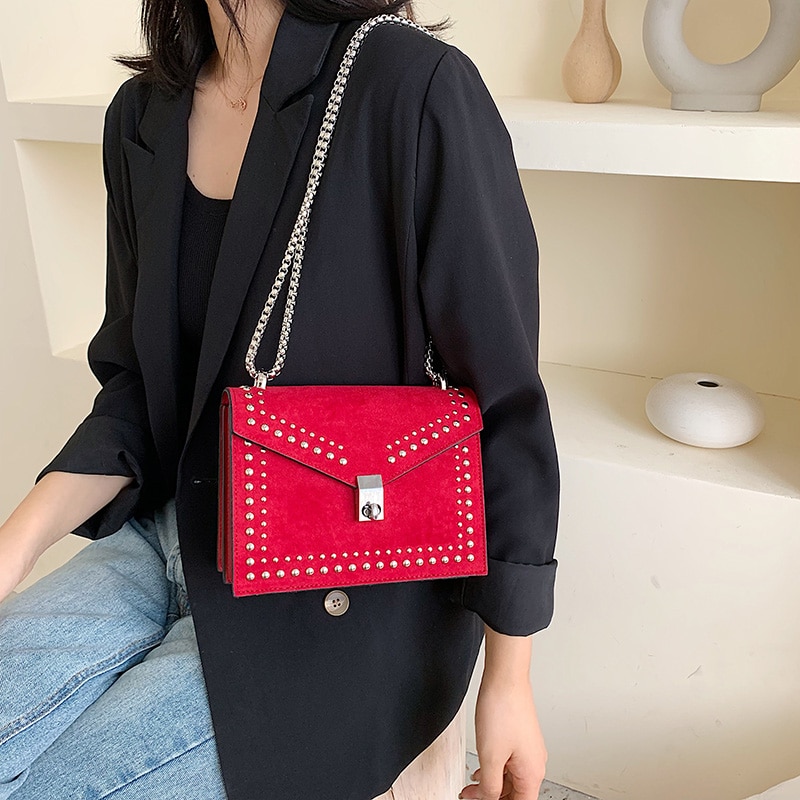 Gommage en cuir marque concepteur épaule Simple sacs pour femmes 2020 chaîne Rivet luxe sac à bandoulière femme mode petits sacs à main Gommage en cuir marque concepteur épaule Simple sacs pour femmes 2020 chaîne Rivet luxe sac à bandoulière femme mode petits sacs à main