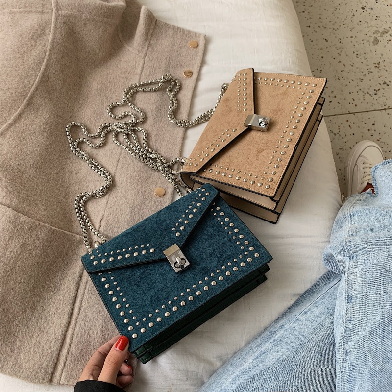 Gommage en cuir marque concepteur épaule Simple sacs pour femmes 2020 chaîne Rivet luxe sac à bandoulière femme mode petits sacs à main Gommage en cuir marque concepteur épaule Simple sacs pour femmes 2020 chaîne Rivet luxe sac à bandoulière femme mode petits sacs à main