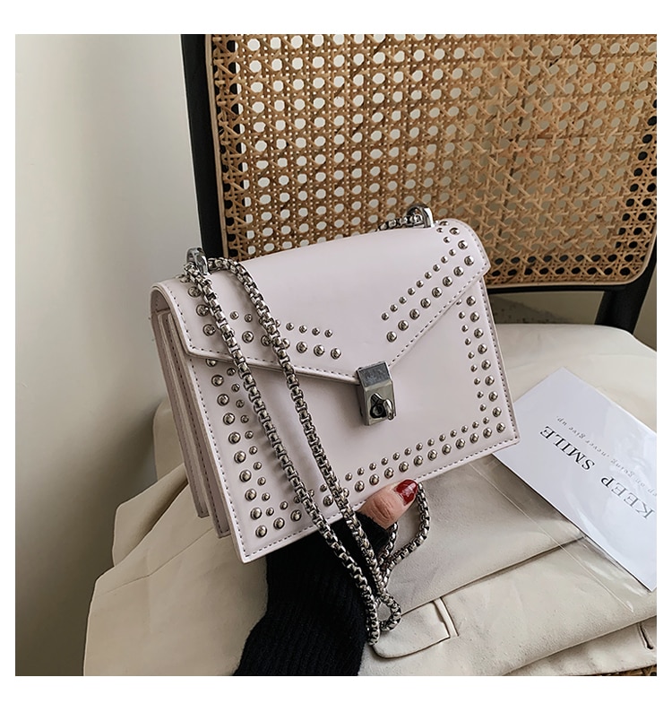 Gommage en cuir marque concepteur épaule Simple sacs pour femmes 2020 chaîne Rivet luxe sac à bandoulière femme mode petits sacs à main Gommage en cuir marque concepteur épaule Simple sacs pour femmes 2020 chaîne Rivet luxe sac à bandoulière femme mode petits sacs à main
