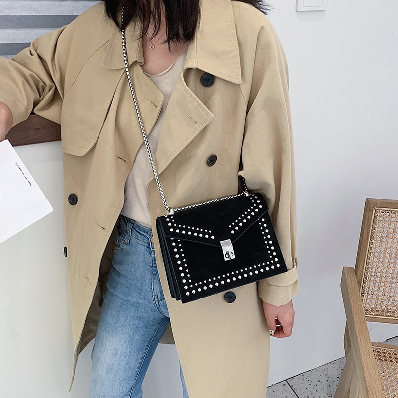 Gommage en cuir marque concepteur épaule Simple sacs pour femmes 2020 chaîne Rivet luxe sac à bandoulière femme mode petits sacs à main Gommage en cuir marque concepteur épaule Simple sacs pour femmes 2020 chaîne Rivet luxe sac à bandoulière femme mode petits sacs à main