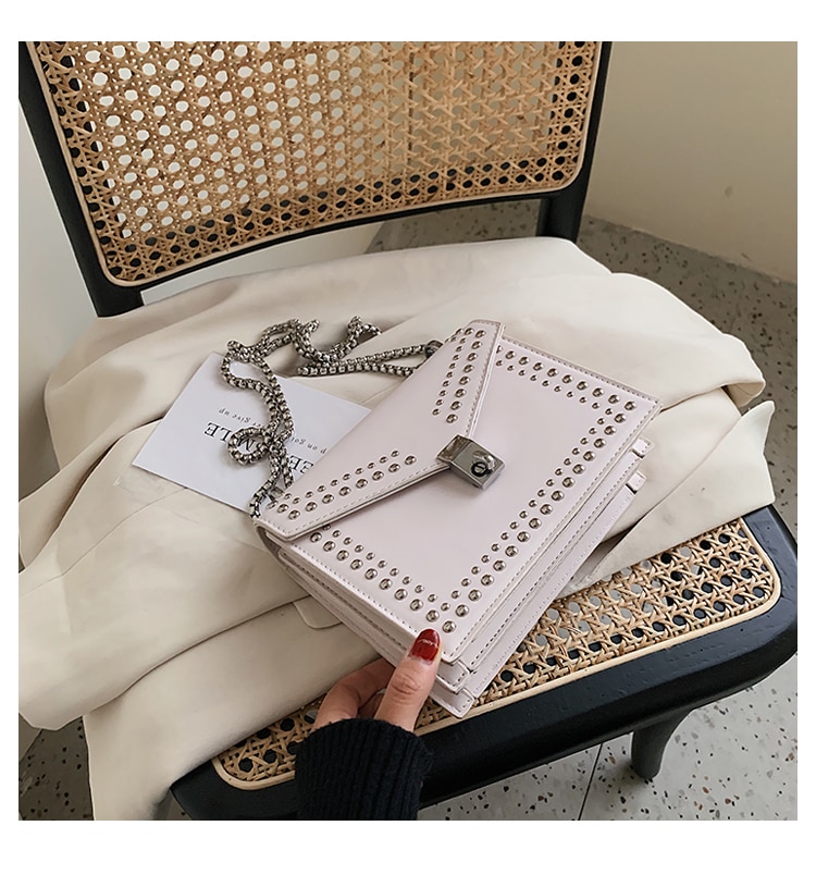 Gommage en cuir marque concepteur épaule Simple sacs pour femmes 2020 chaîne Rivet luxe sac à bandoulière femme mode petits sacs à main Gommage en cuir marque concepteur épaule Simple sacs pour femmes 2020 chaîne Rivet luxe sac à bandoulière femme mode petits sacs à main