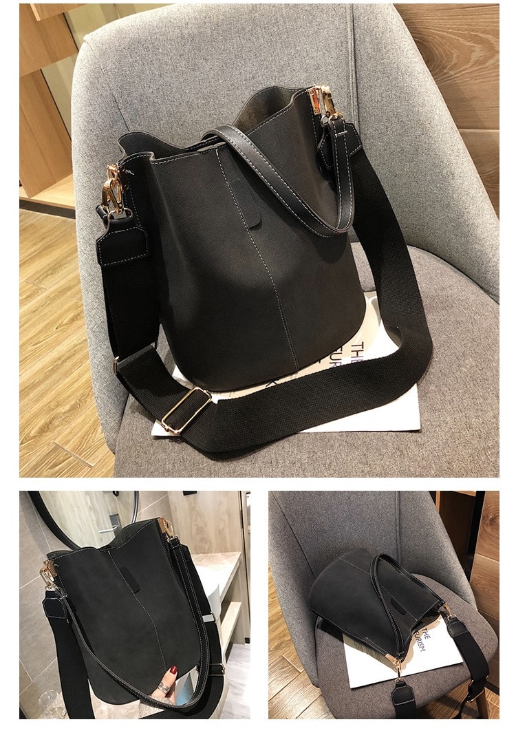 Sac de messager femmes seau sac à bandoulière grande capacité vintage mat en cuir PU dame sac à main de luxe concepteur bolsos mujer noir Sac de messager femmes seau sac à bandoulière grande capacité vintage mat en cuir PU dame sac à main de luxe concepteur bolsos mujer noir