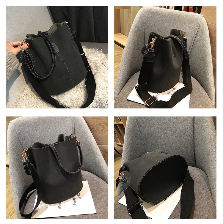 Sac de messager femmes seau sac à bandoulière grande capacité vintage mat en cuir PU dame sac à main de luxe concepteur bolsos mujer noir Sac de messager femmes seau sac à bandoulière grande capacité vintage mat en cuir PU dame sac à main de luxe concepteur bolsos mujer noir