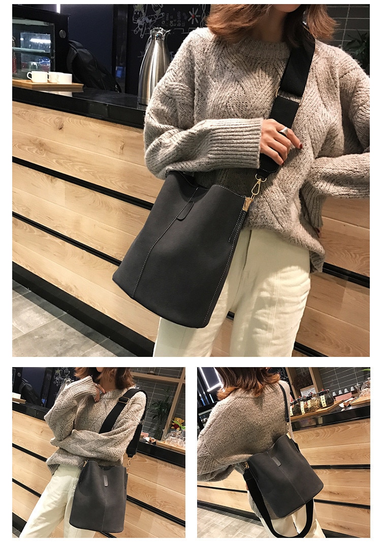 Sac de messager femmes seau sac à bandoulière grande capacité vintage mat en cuir PU dame sac à main de luxe concepteur bolsos mujer noir Sac de messager femmes seau sac à bandoulière grande capacité vintage mat en cuir PU dame sac à main de luxe concepteur bolsos mujer noir
