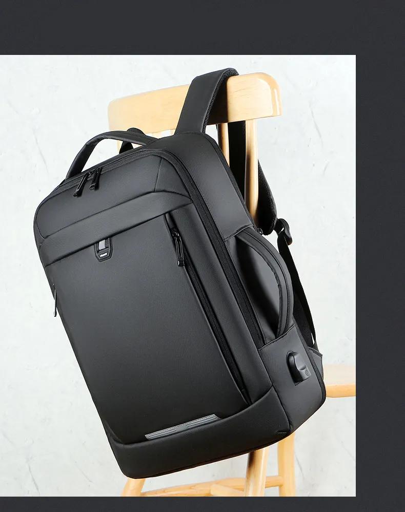 Sac à dos d'affaires étanche pour ordinateur portable pour homme, sac de livre scolaire, sacs à dos extensibles, chargement USB, multifonction, 17 pouces
