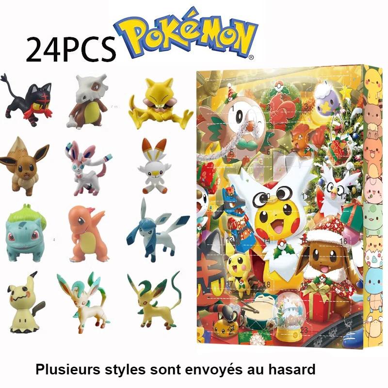 Boîte de calendrier de l'avent de Noël Pokémon pour enfants, figurine d'anime, modèle d'action en PVC, Pikachu et Charizard, cadeau de vacances, 24 pièces par ensemble, 2023